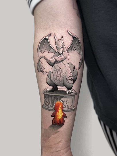 Gyarados knee piece [Aaron Buckholtz] -Ink City Tattoo- Bonney Lake, WA |  Tattoo sleeve designs, Geek tattoo, Tattoos